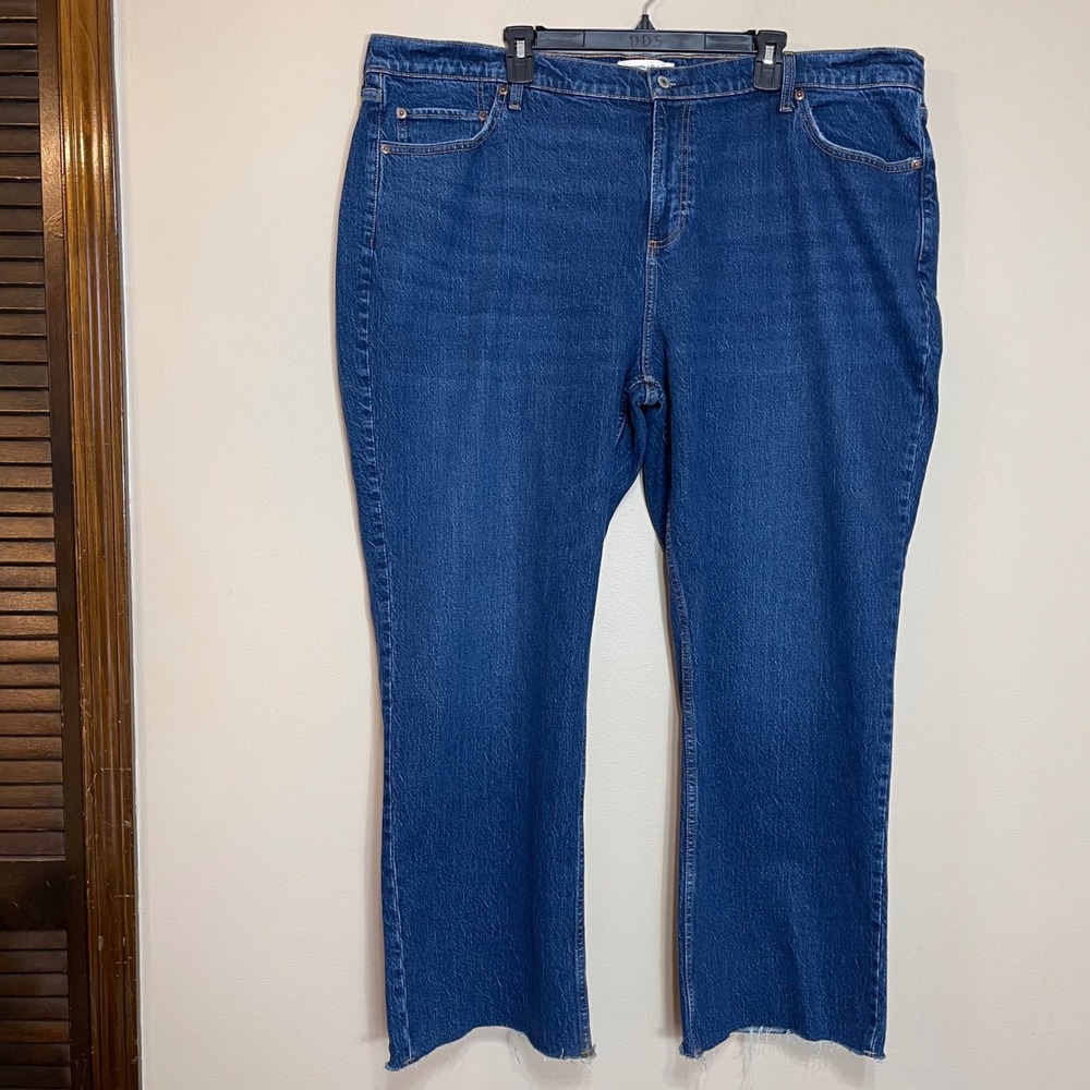 Abercrombie Fitch Baggy Low Rise Jeans Dark Wash‎ Distressed Hem 36/22 48W 31L